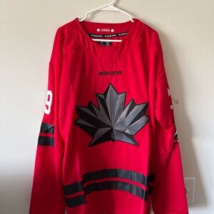Bauer Red Hockey Jersey with Black Maple Leaf